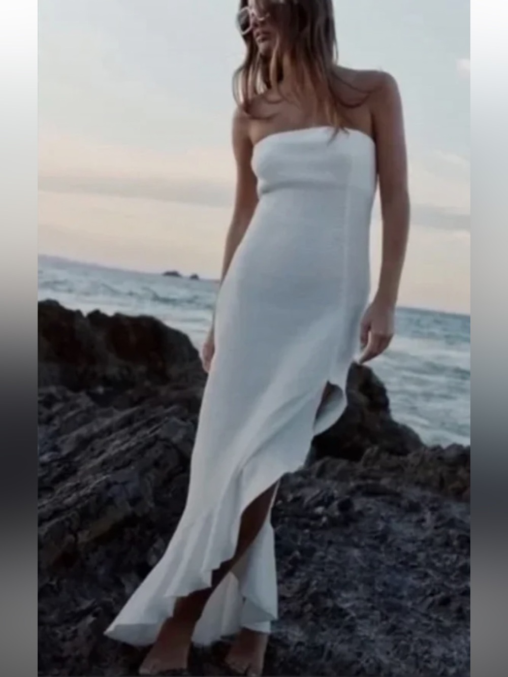 Free People Strapless White Maxi Dress with Side Slit